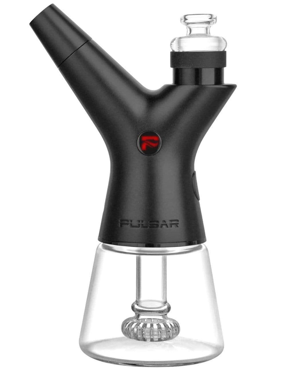 Black electric dab rig with a glass water chamber and coil.