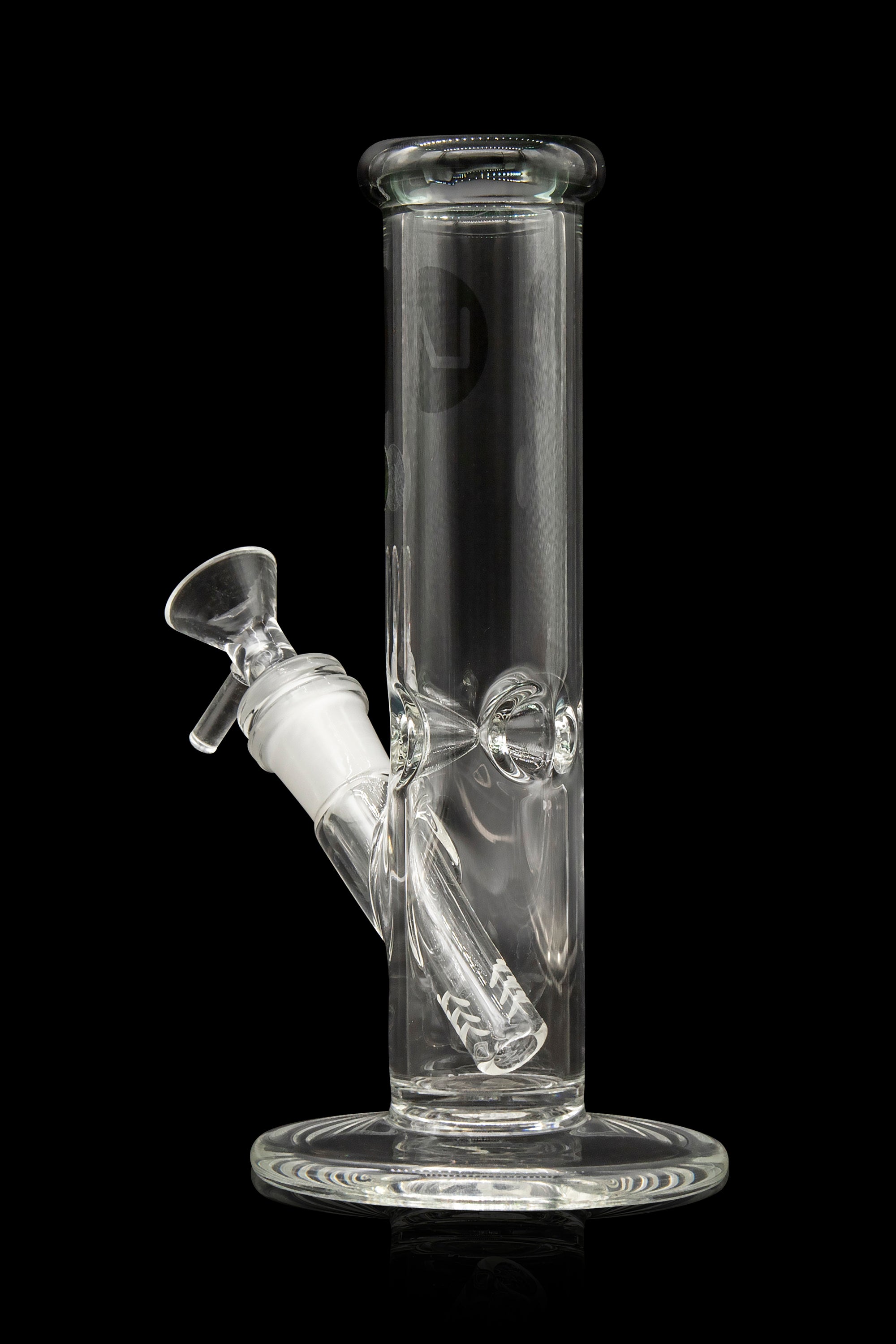 Clear glass water pipe (bong) with ice catcher, isolated on black.