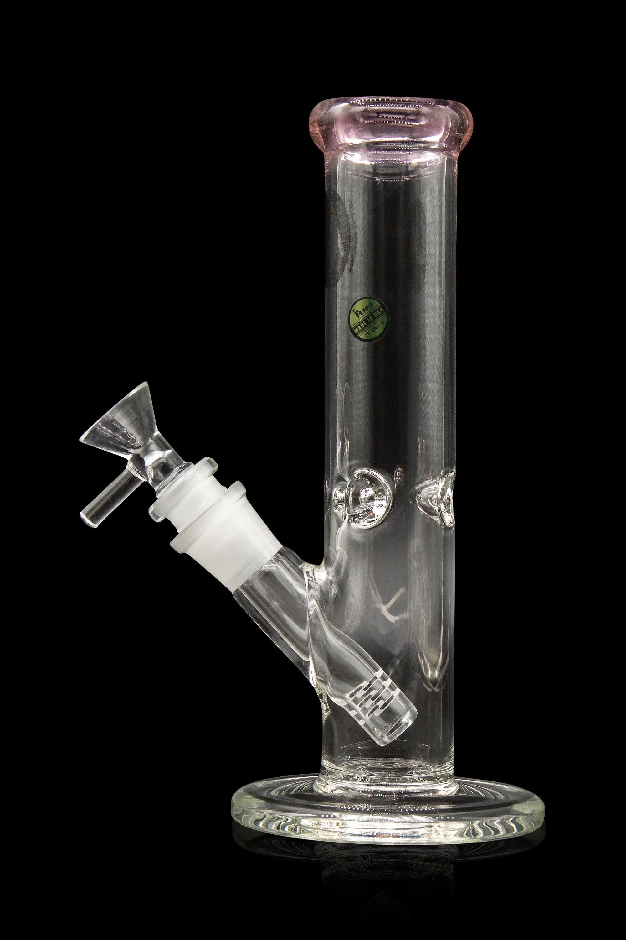 Clear glass water pipe (bong) with ice catch and detachable downstem.