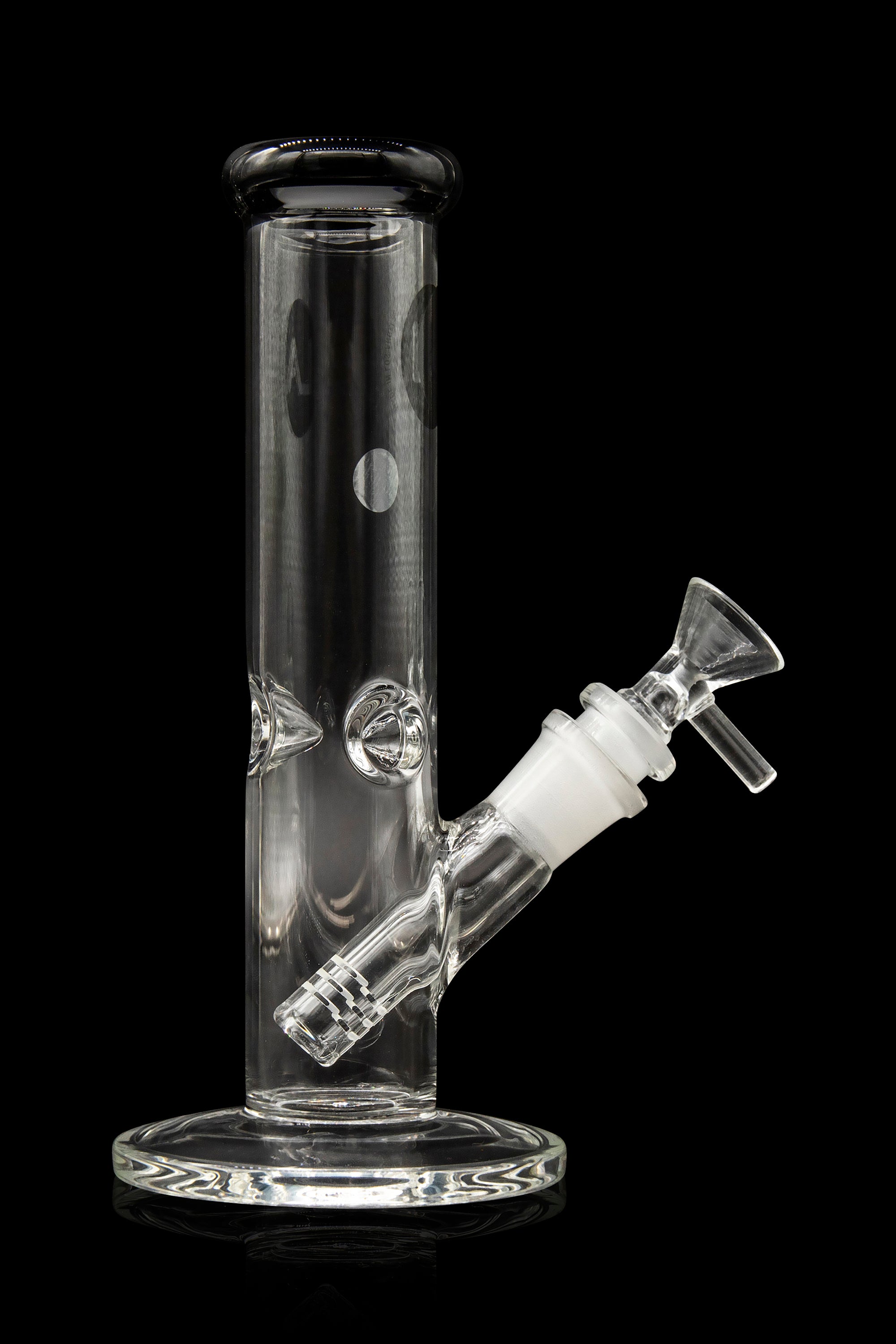 Clear glass bong with ice catcher and detachable downstem.
