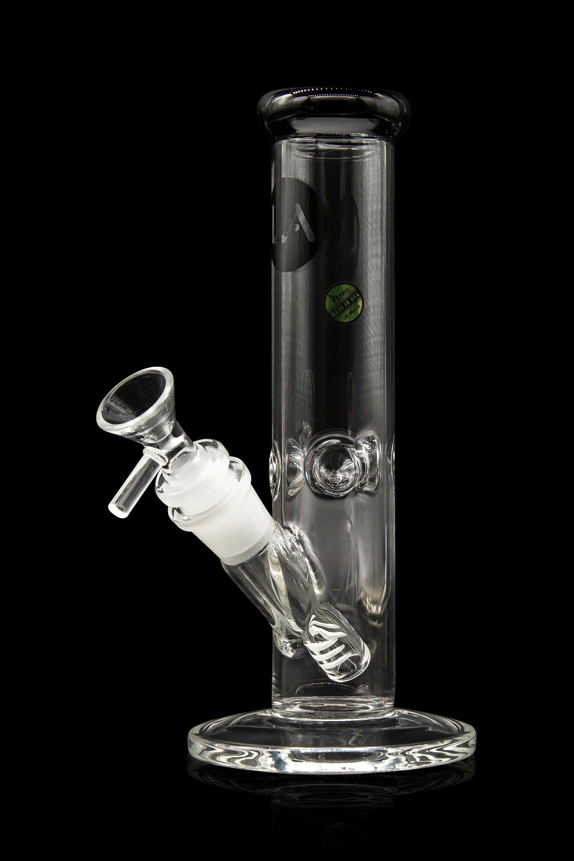 Clear glass water pipe (bong) with a glass bowl accessory, isolated on a black background.
