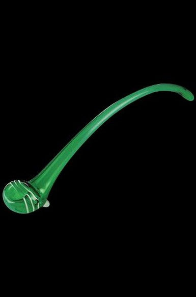 Green glass cannabis oil burner pipe against a black background.