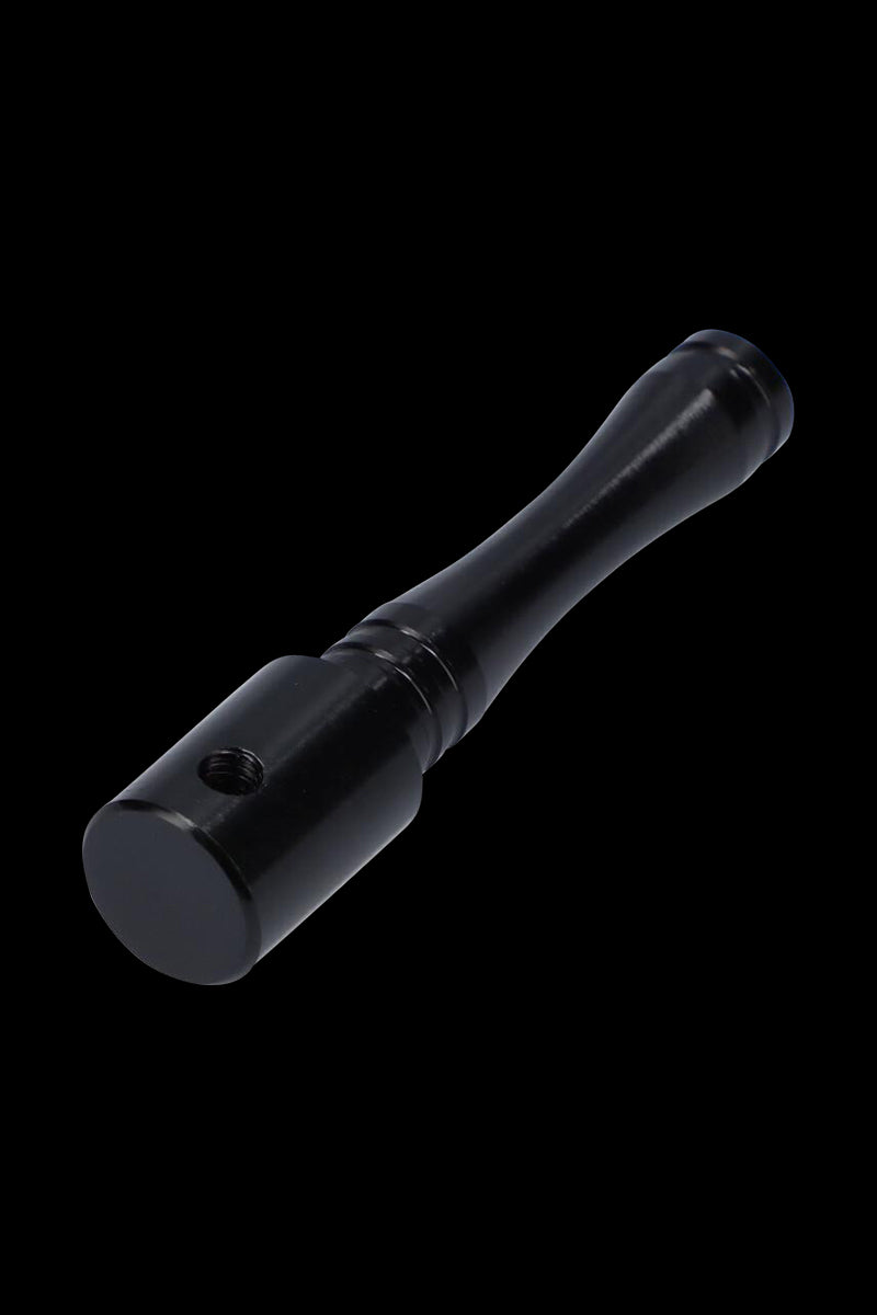 Close-up view of the Metal Hand Pipe with Colored Finish, showcasing its sleek, metallic body and dark finish.