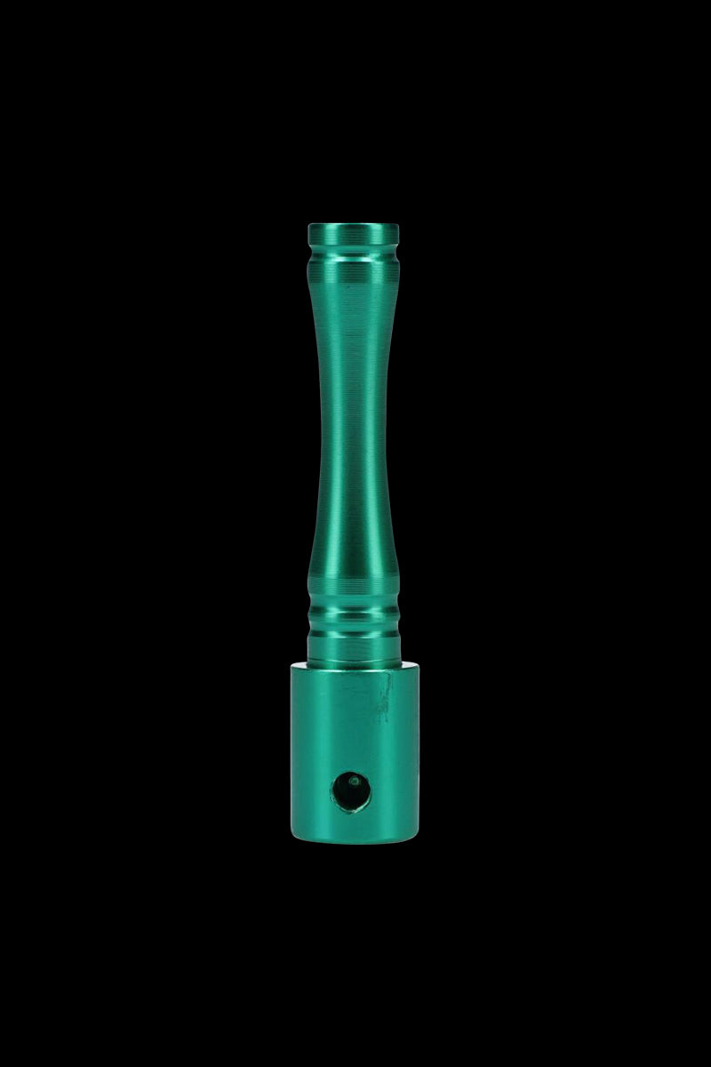 A close-up, angled view of the Metal Hand Pipe with Colored Finish, showcasing its sleek, metallic design and vibrant finish.
