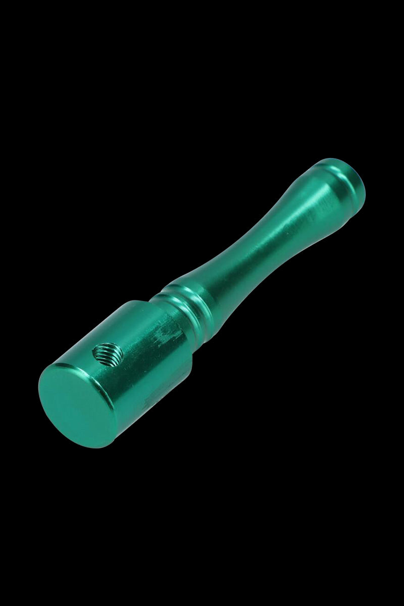 A close-up of the Metal Hand Pipe with Colored Finish, displaying a sleek, metallic body with a vibrant, green finish.