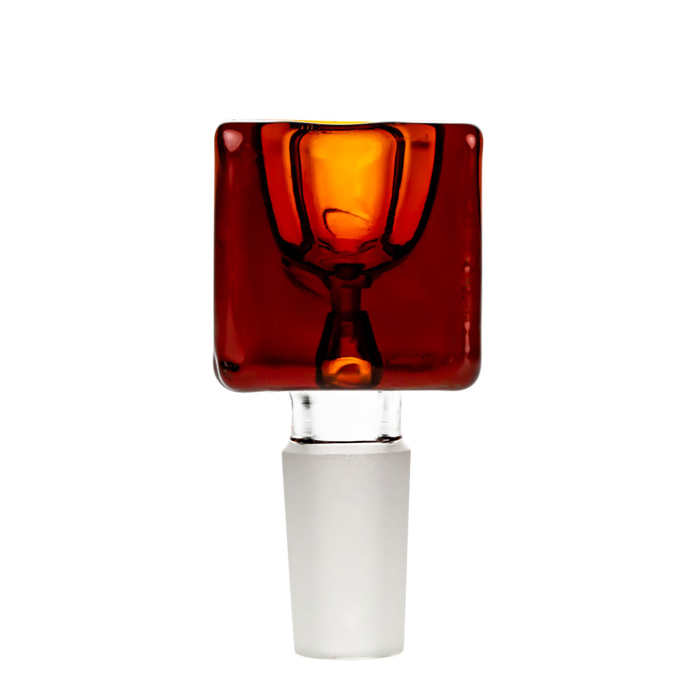 Front-facing view of the Square Glass Bowl - Male Joint, showing a translucent amber square bowl with a clear ground joint against a white background