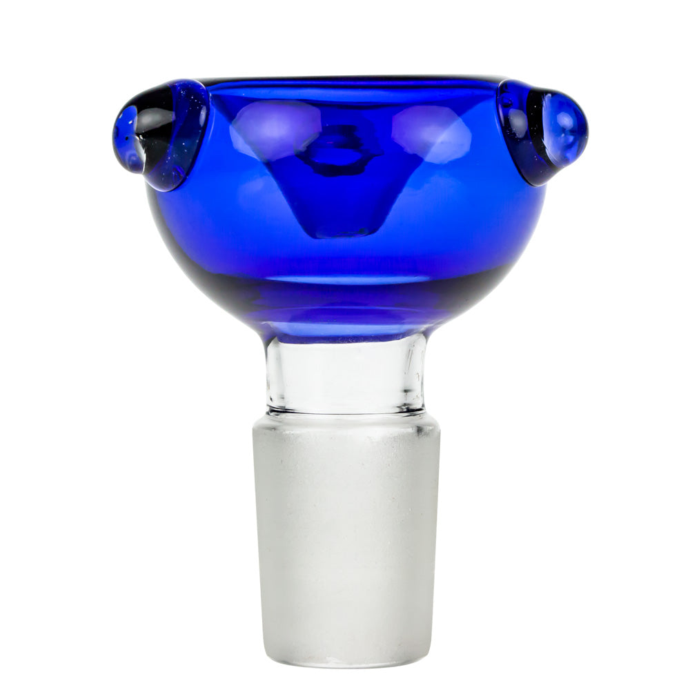 A front view of the Cobalt Blue Glass Bowl with Glass Marbles, featuring blue glass and decorative marbles.