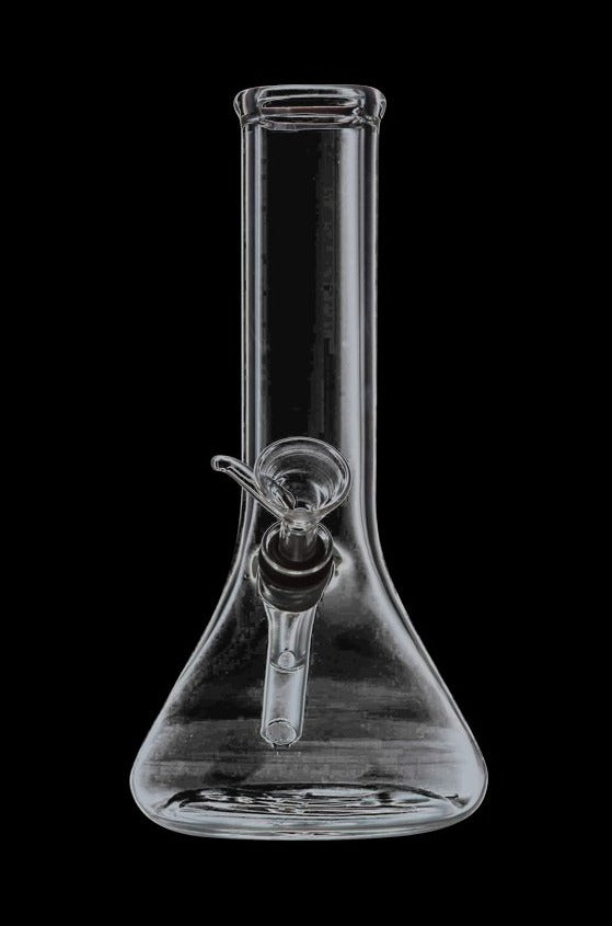Front view of the Scientific Beaker Base Water Pipe, a clear glass piece with a classic beaker shape.