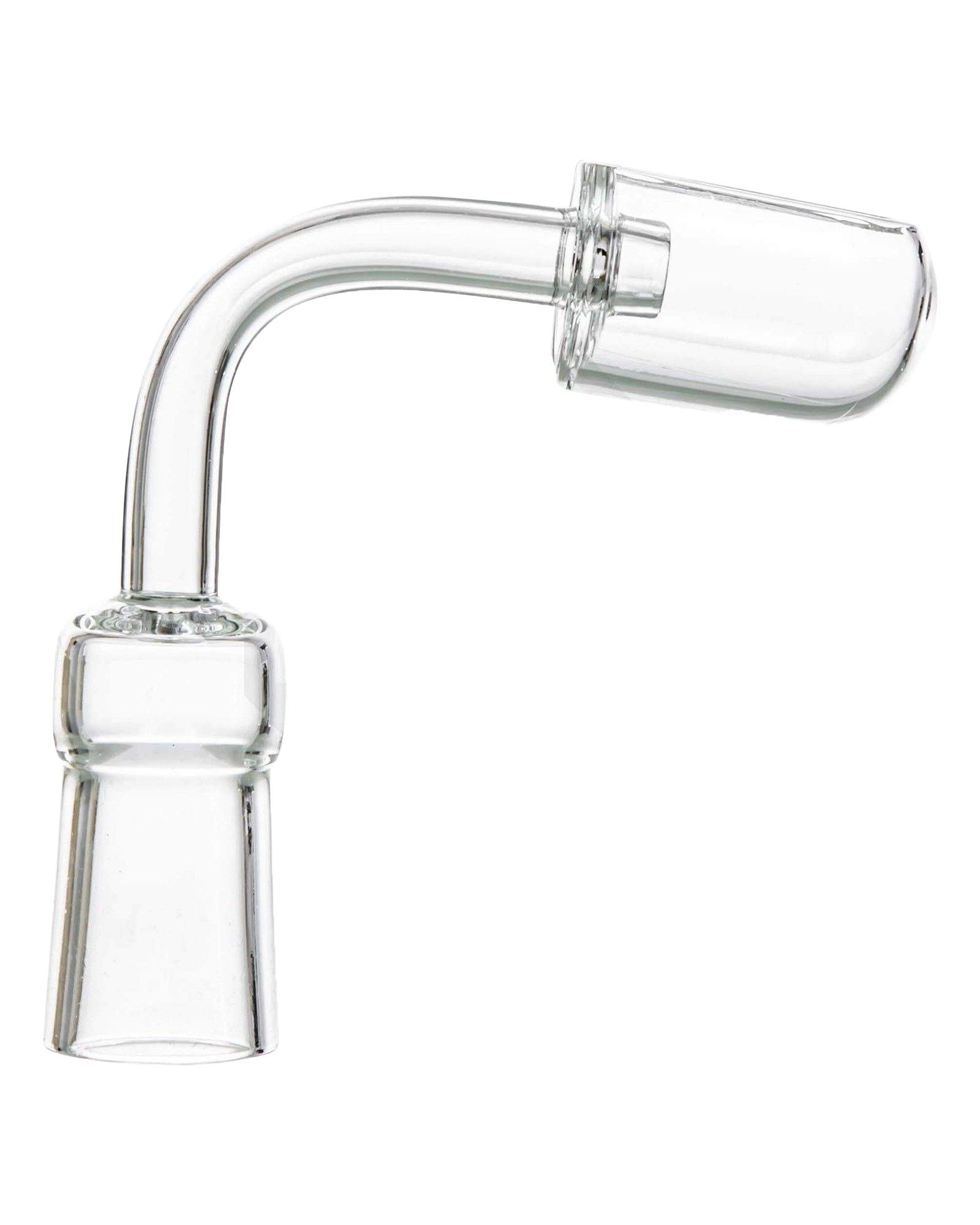 A close-up of the Quartz Capsule Banger Nail, showing its clear glass construction and cylindrical shape against a white background.