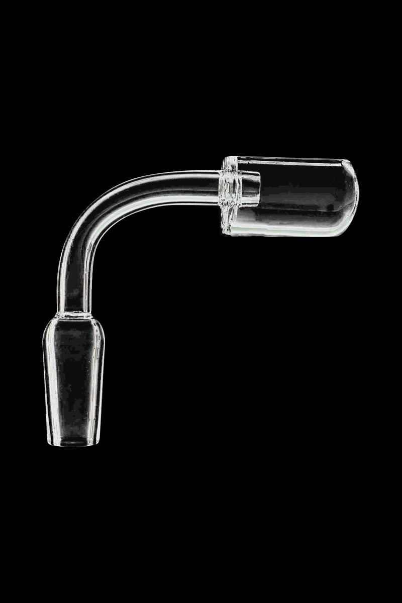 A close-up view of the Quartz Capsule Banger Nail, displaying its clear glass construction and rounded capsule shape.