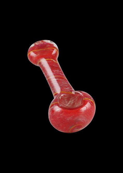 A side view of the Simple Colorful Spoon Pipe - Balloon Strings, showcasing its colorful glass construction.