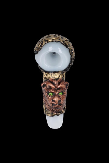 Glass Spoon Pipe with Gargoyle Face - Bronze