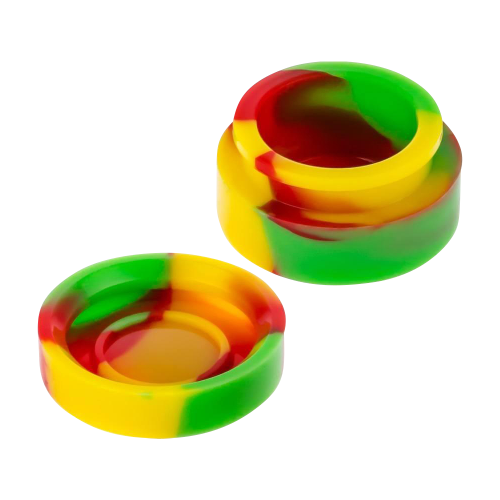 A top-down view of the Silicone Non-Stick Stash Container, showcasing its small, colorful design against a white backdrop.
