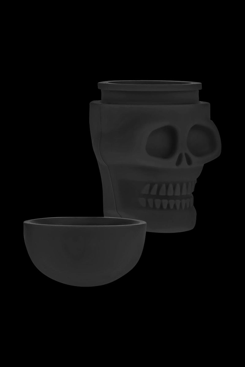 Front view of the Silicone Non-Stick "Skull" Stash Container, showing the open, dark-colored skull-shaped container on a plain background.