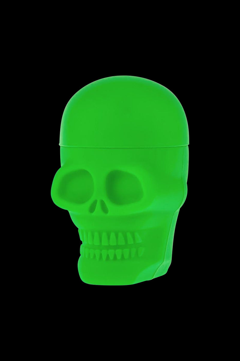 Front view of the Silicone Non-Stick "Skull" Stash Container, a dark container shaped like a skull.