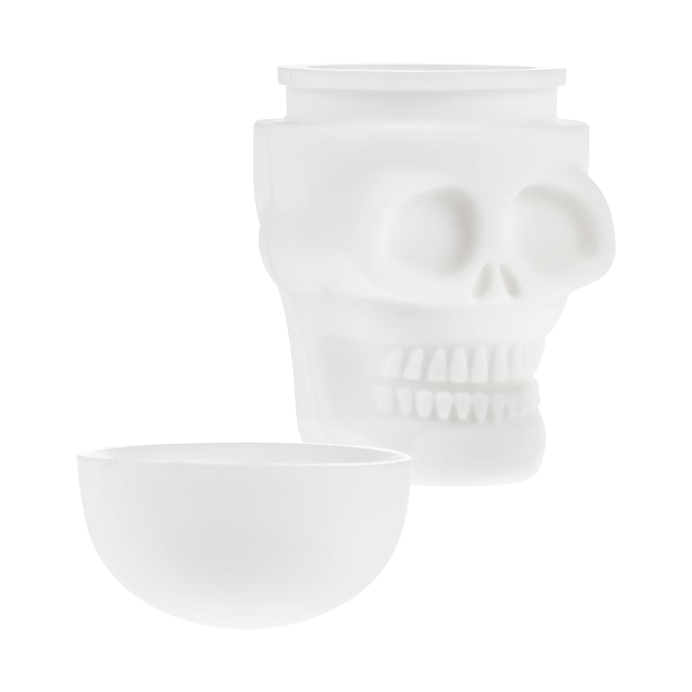 A high-angle view of the Silicone Non-Stick "Skull" Stash Container, showing the open, skull-shaped container against a white background.