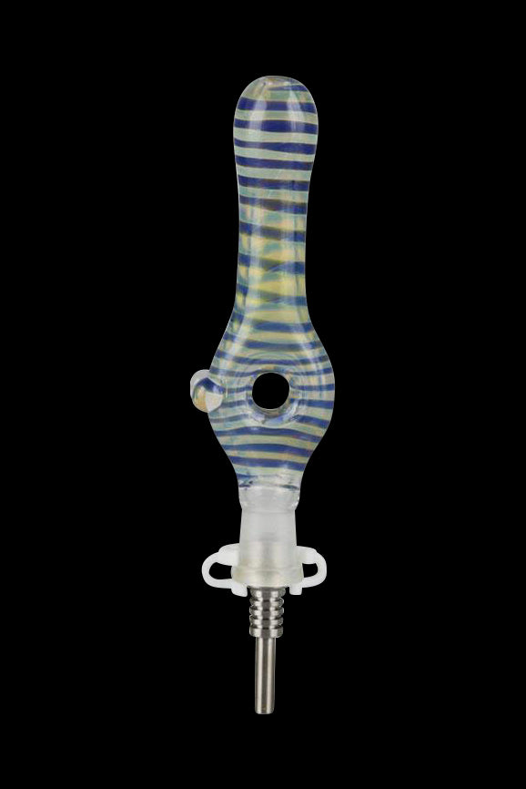 Colorful glass oil rig nail with titanium tip.