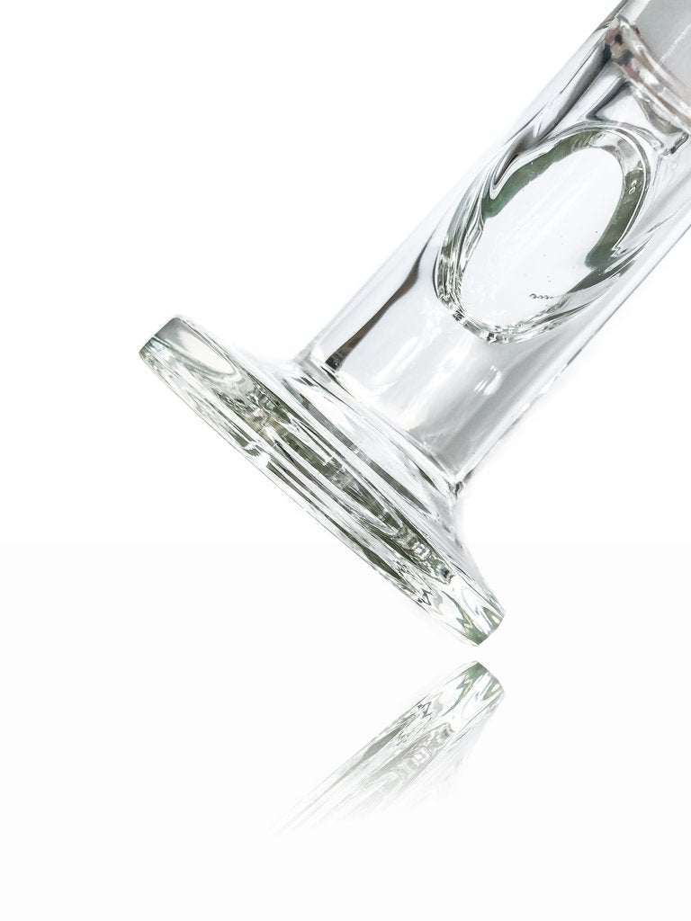 A side view of the Tank Glass Straight Tube Bong, displaying its clear glass construction and simple cylindrical shape.