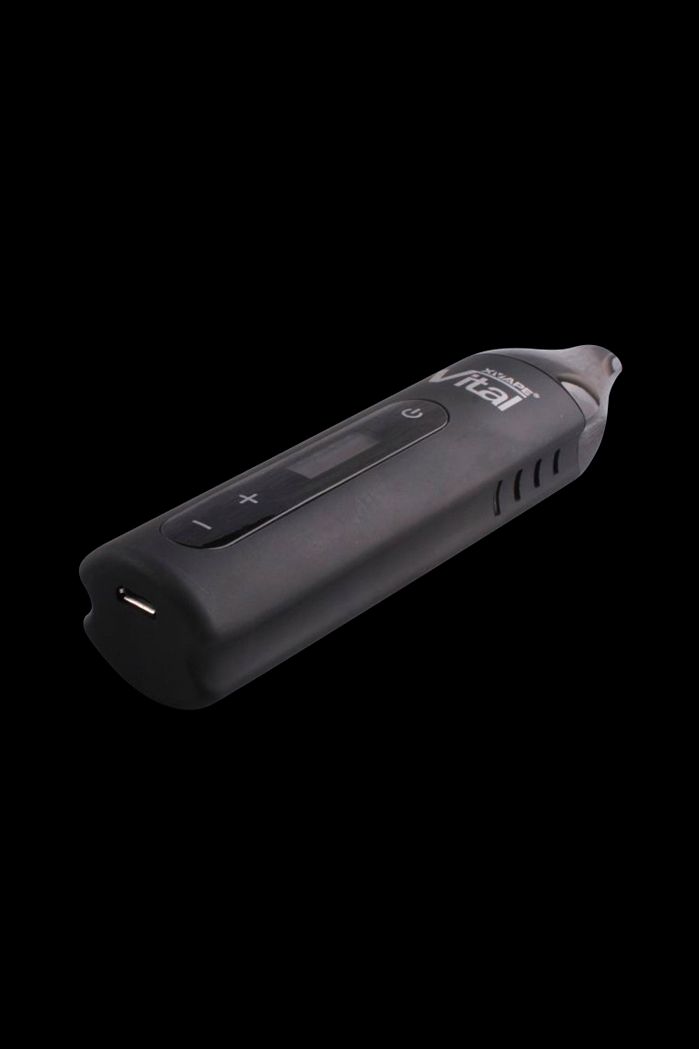 Black cannabis vape pen with digital display.