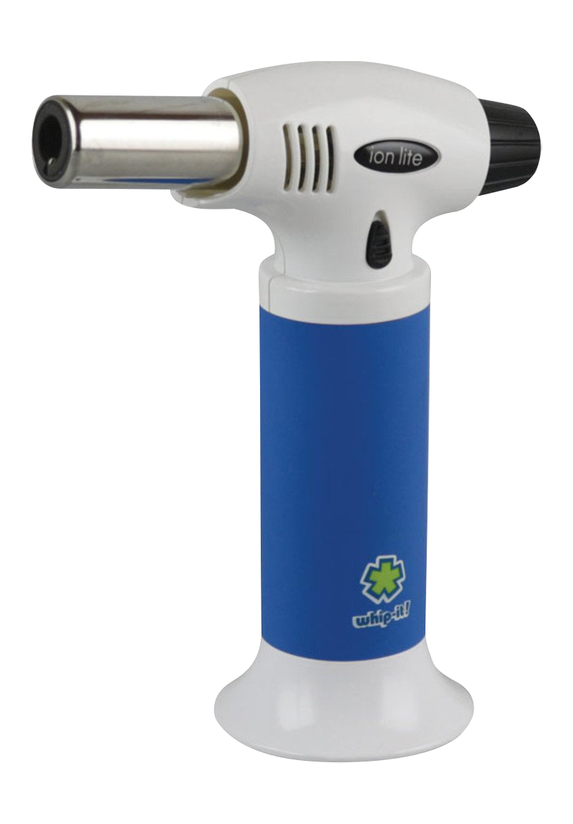 A close-up of the whip-it! Ion Lite Torch Lighter with a silver nozzle and black handle, angled slightly to the right.