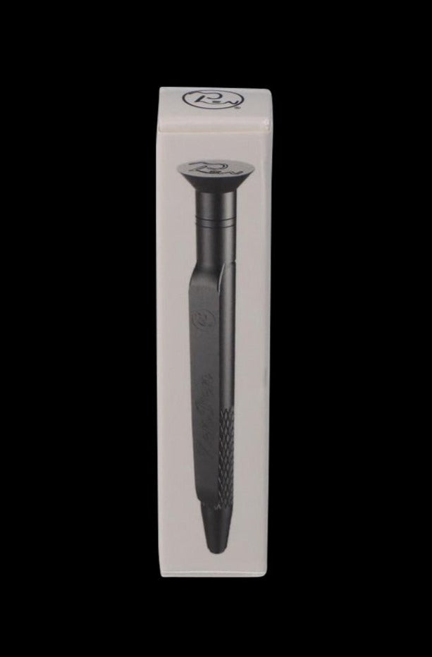 Centered front view of the THGC ZenPen in its white box, the black metal pen image shown vertically against a black background.