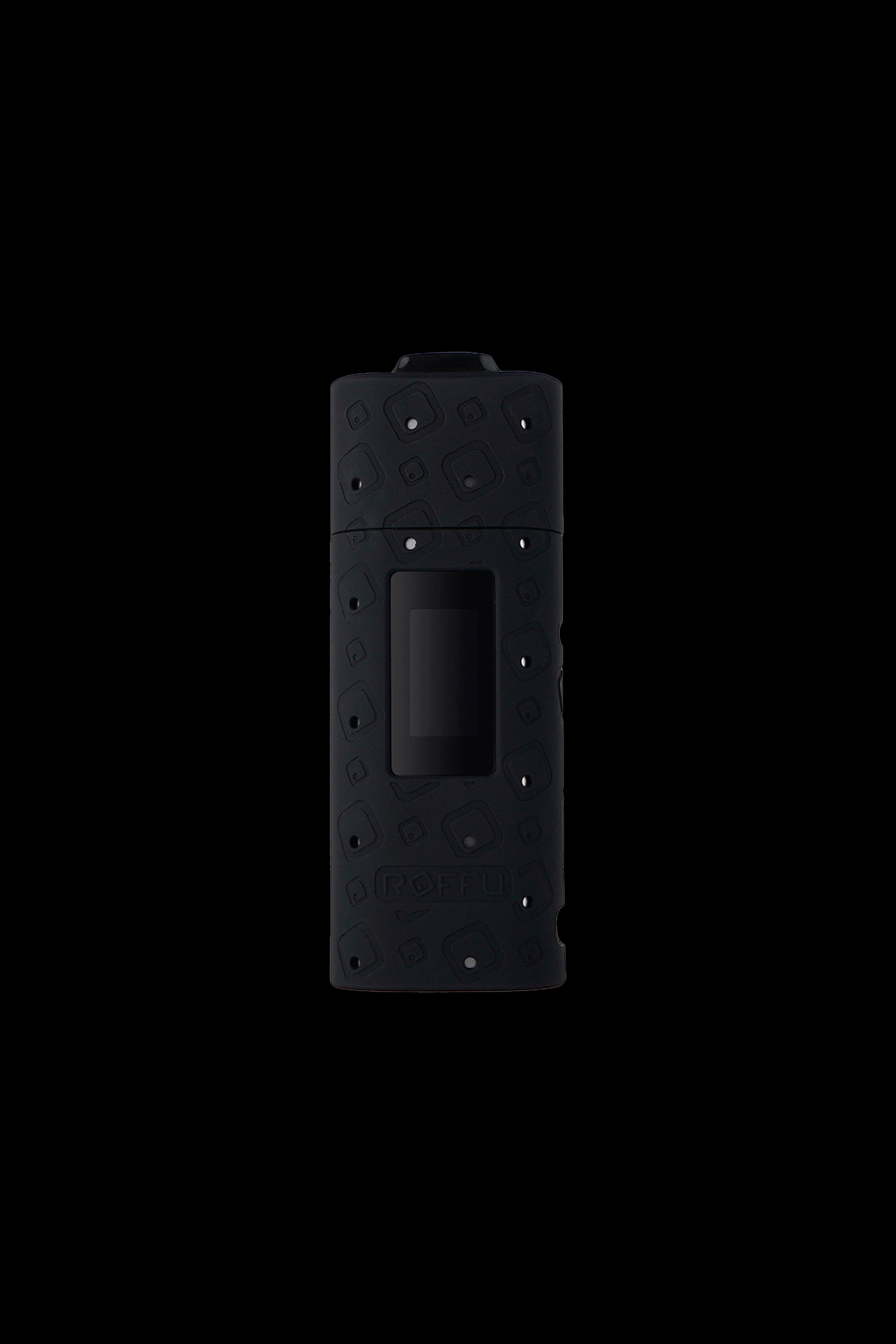 Black silicone case for a cannabis vape pen, featuring playful mushroom designs.