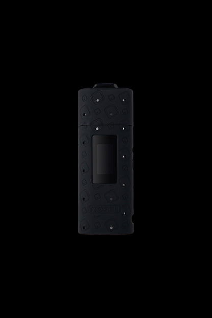 Black silicone case for a cannabis vape pen, featuring playful mushroom designs.