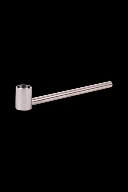 Silver one-hitter pipe isolated on a black background.