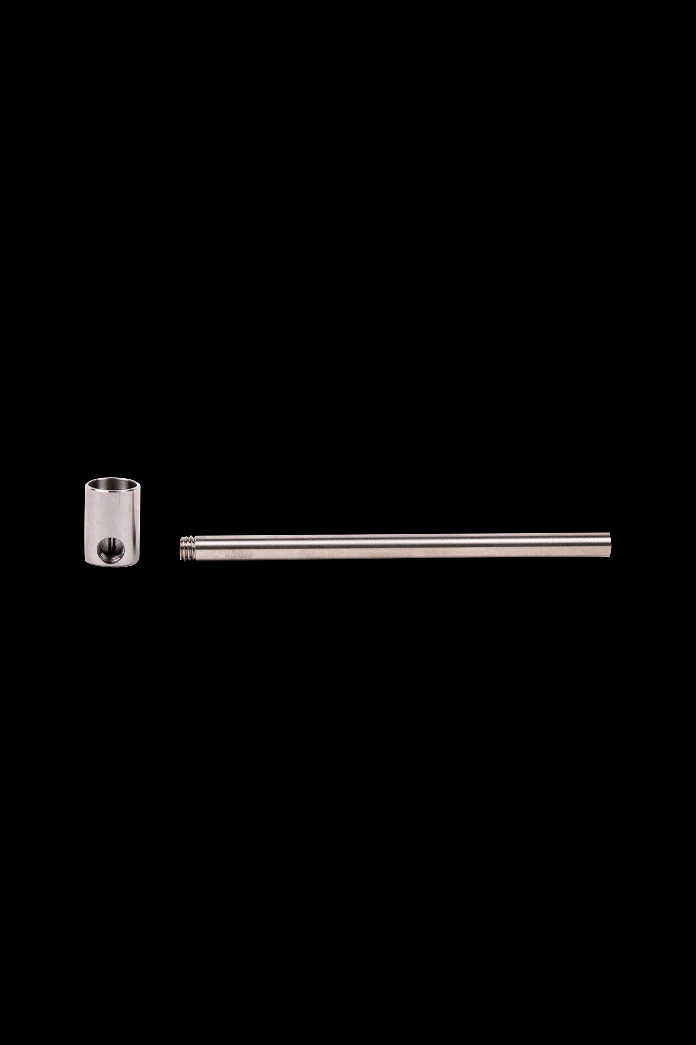 Silver titanium nail and coil for dabbing cannabis concentrates, isolated on a black background.