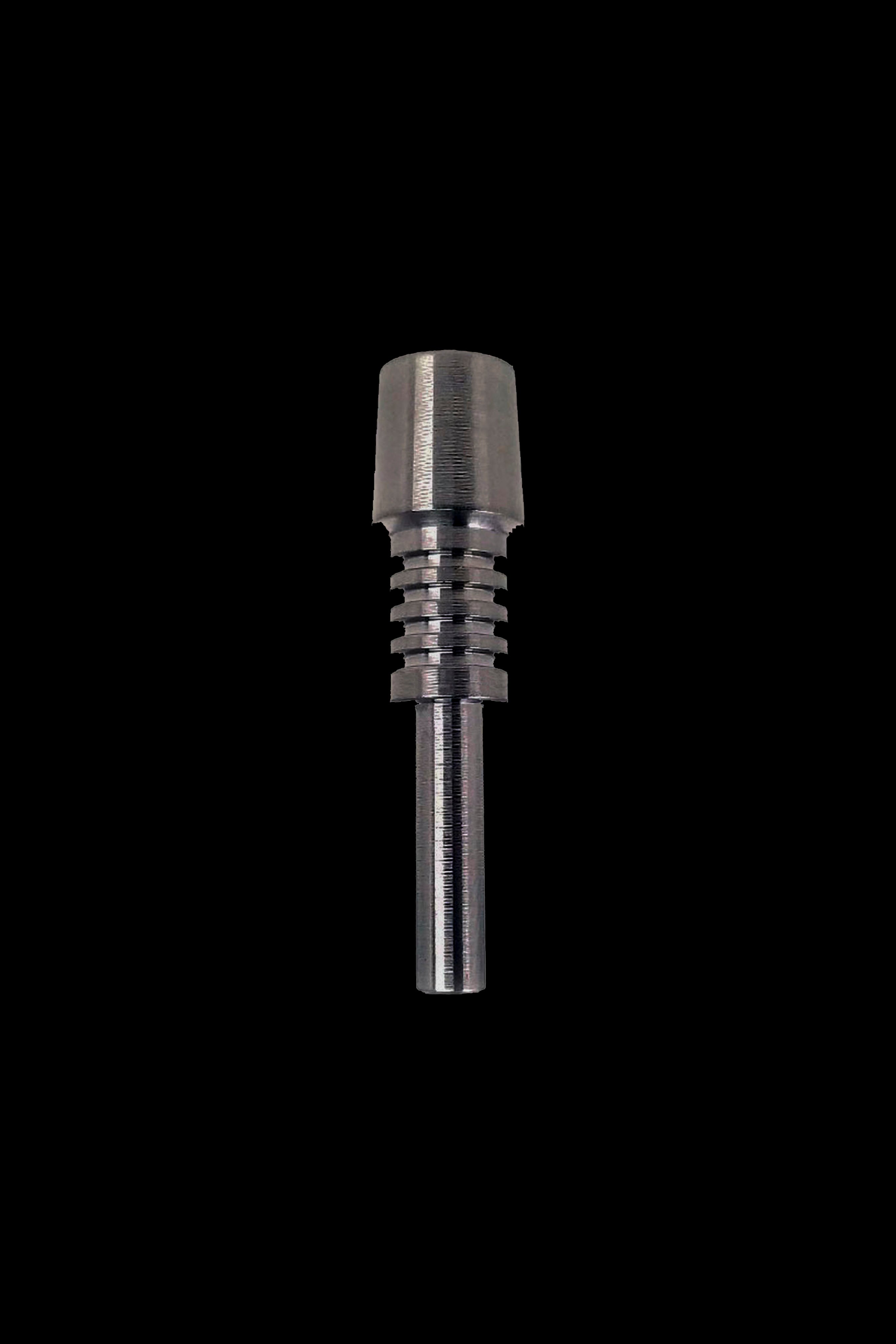 Silver titanium nail for vaporizing cannabis concentrates, isolated on black.