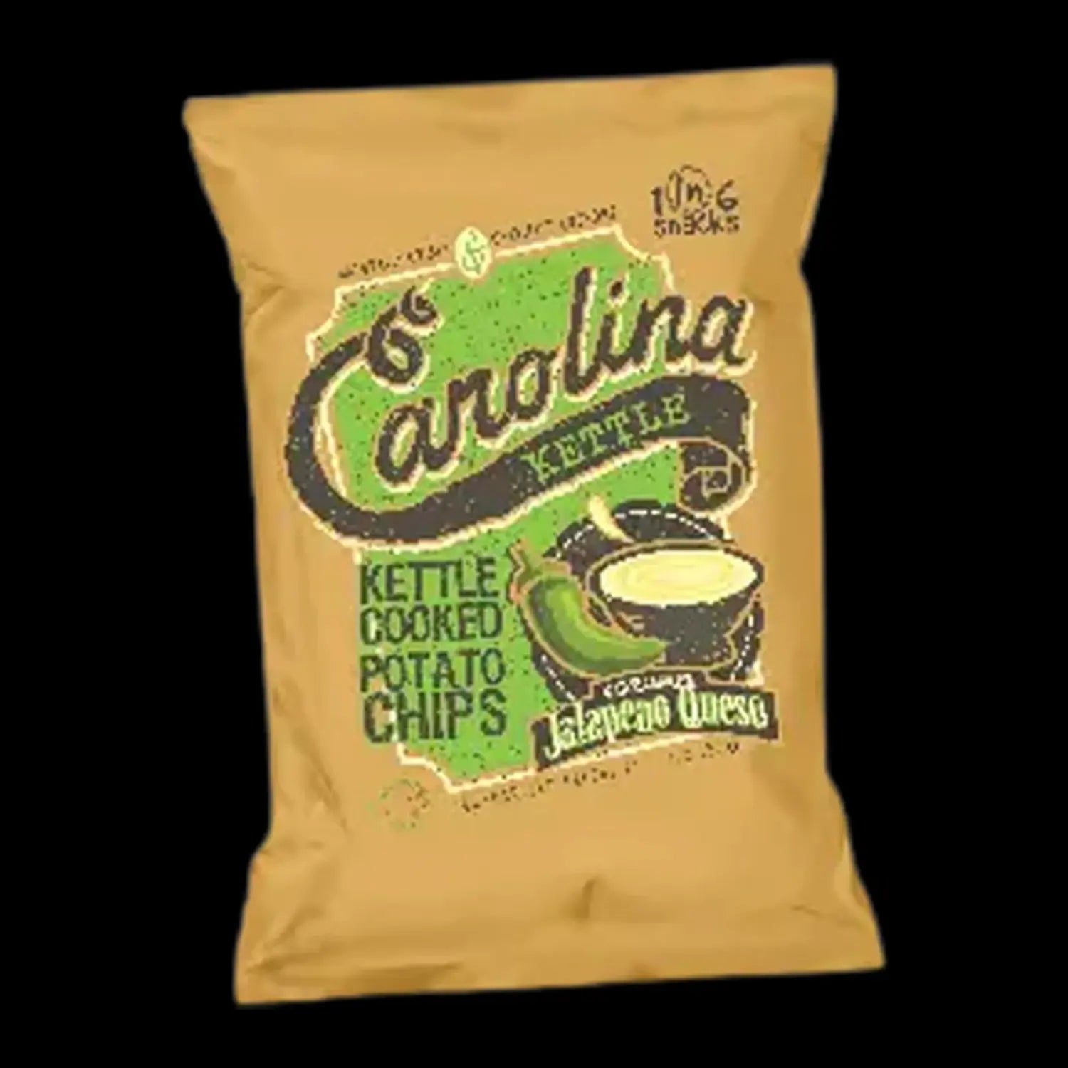 Bag of Carolina Kettle Chips, Jalapeño Queso flavor.