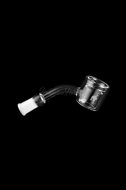 Clear glass cannabis oil rig banger with a frosted joint.
