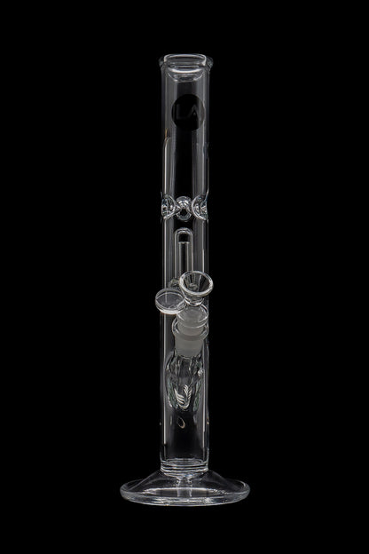 Clear glass bong with ice catcher and percolators, isolated on black.