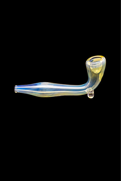 Iridescent glass pipe against a black background.