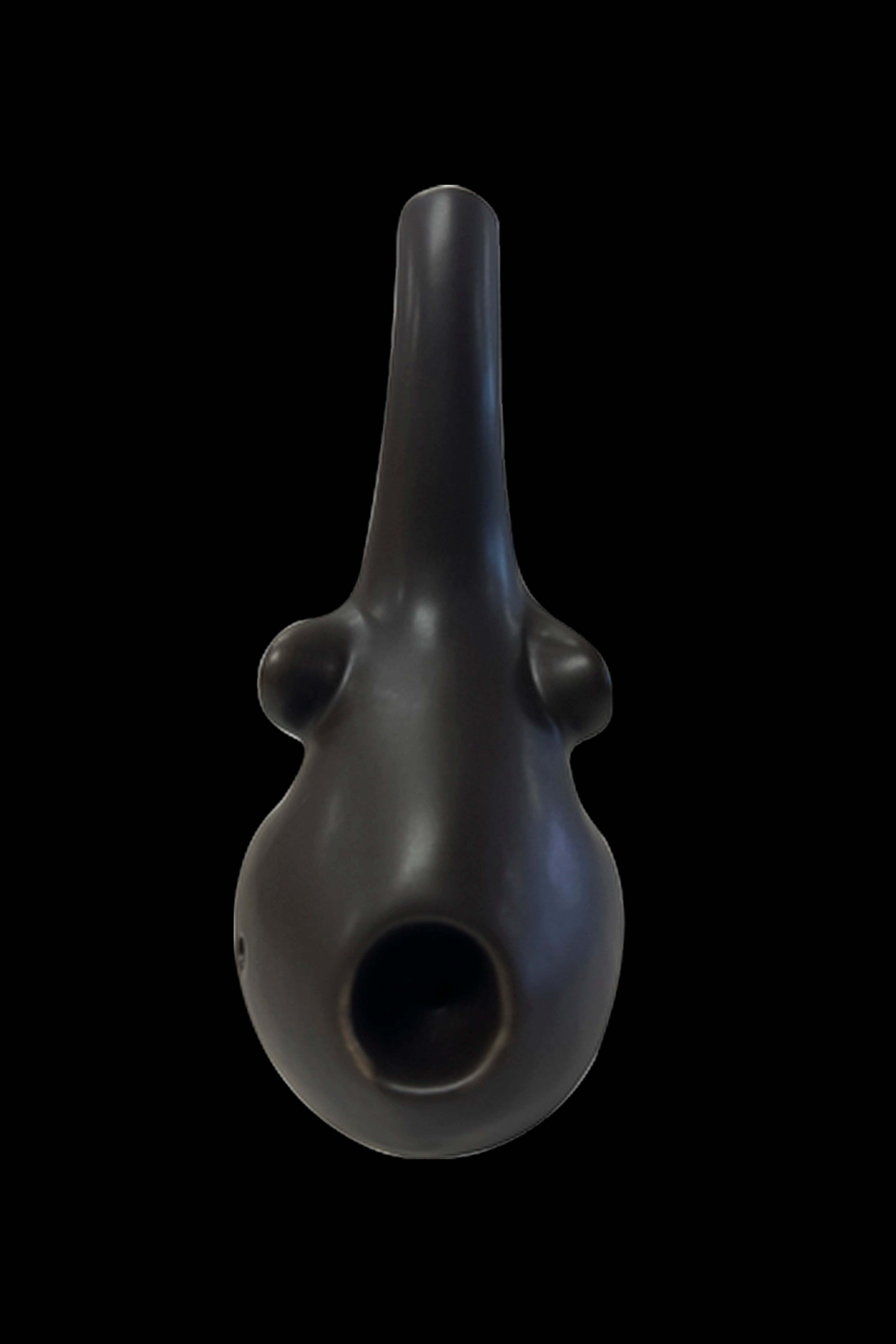 Black glass oil rig with a unique, bulbous shape and mouthpiece.