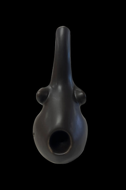 Black glass oil rig with a unique, bulbous shape and mouthpiece.
