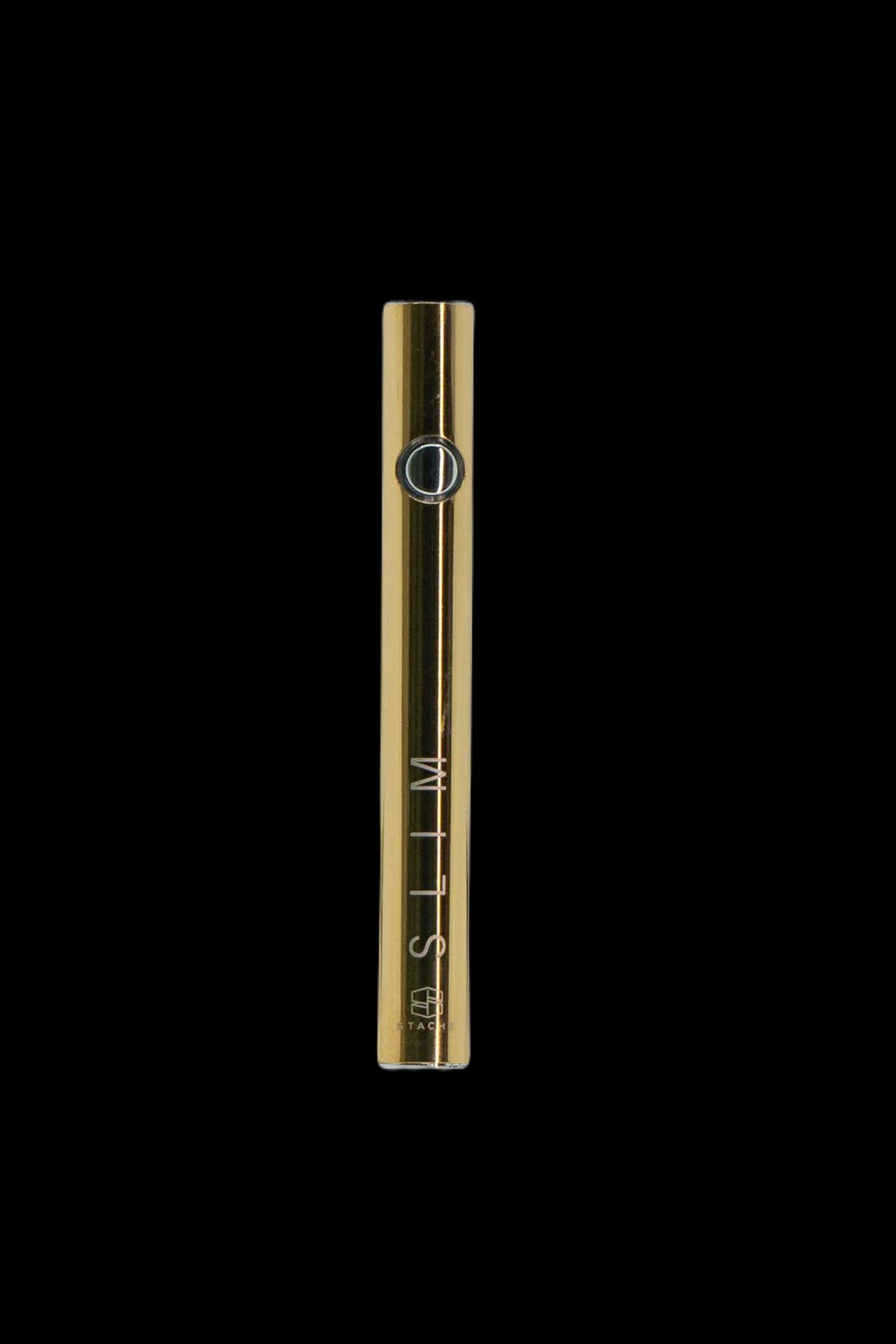 Gold cannabis vape pen with “SLIM” vertically etched along the side.