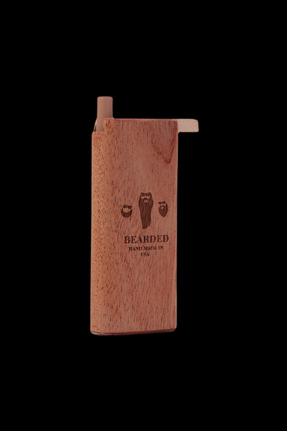 Wooden one-hitter pipe with “Bearded” logo, handmade in USA.