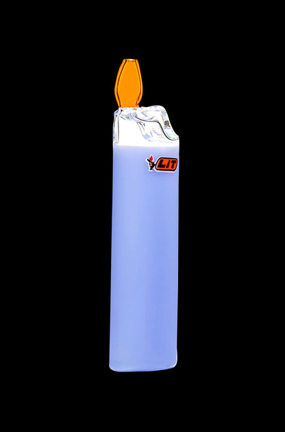 Lit lighter with orange flame, isolated on black.