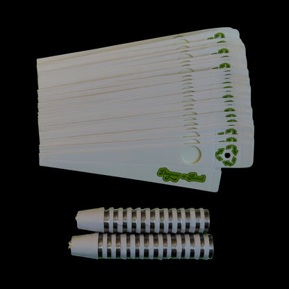Stacked white disposables fanned across a black background with two ribbed stainless pieces below, The Dispoze-a-Bowl® 25 Pack: Fresh, Clean, & Convenient Smoking Pipes with Stainless Steel Bowl