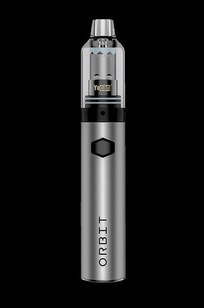 Silver Yocan Orbit portable wax vaporizer pen with a hexagonal button and “ORBIT” vertically printed on the side.
