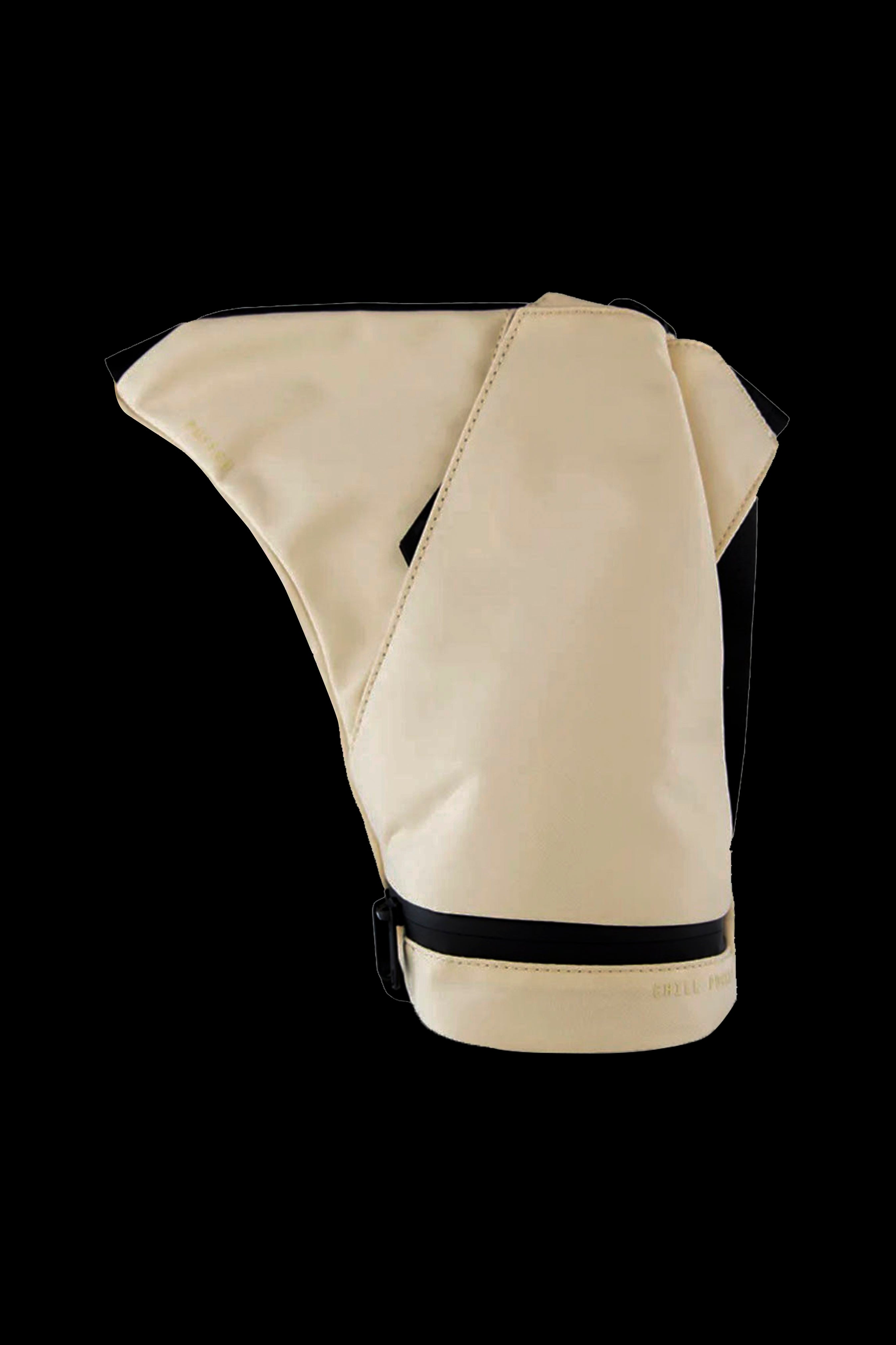 Beige cannabis oil dab rig water pipe with black accents.