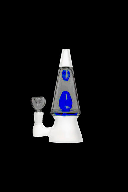 White glass rig with blue liquid chamber and glass bowl.