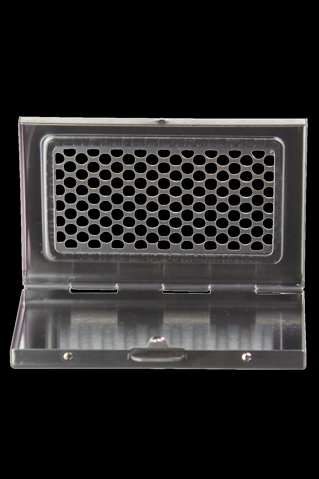 Clear acrylic cannabis grinder card with perforated grinding surface.