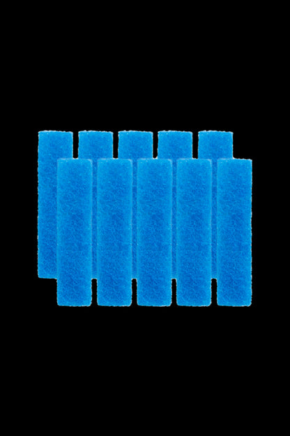 Blue foam filter replacements for a cannabis pipe or vaporizer.