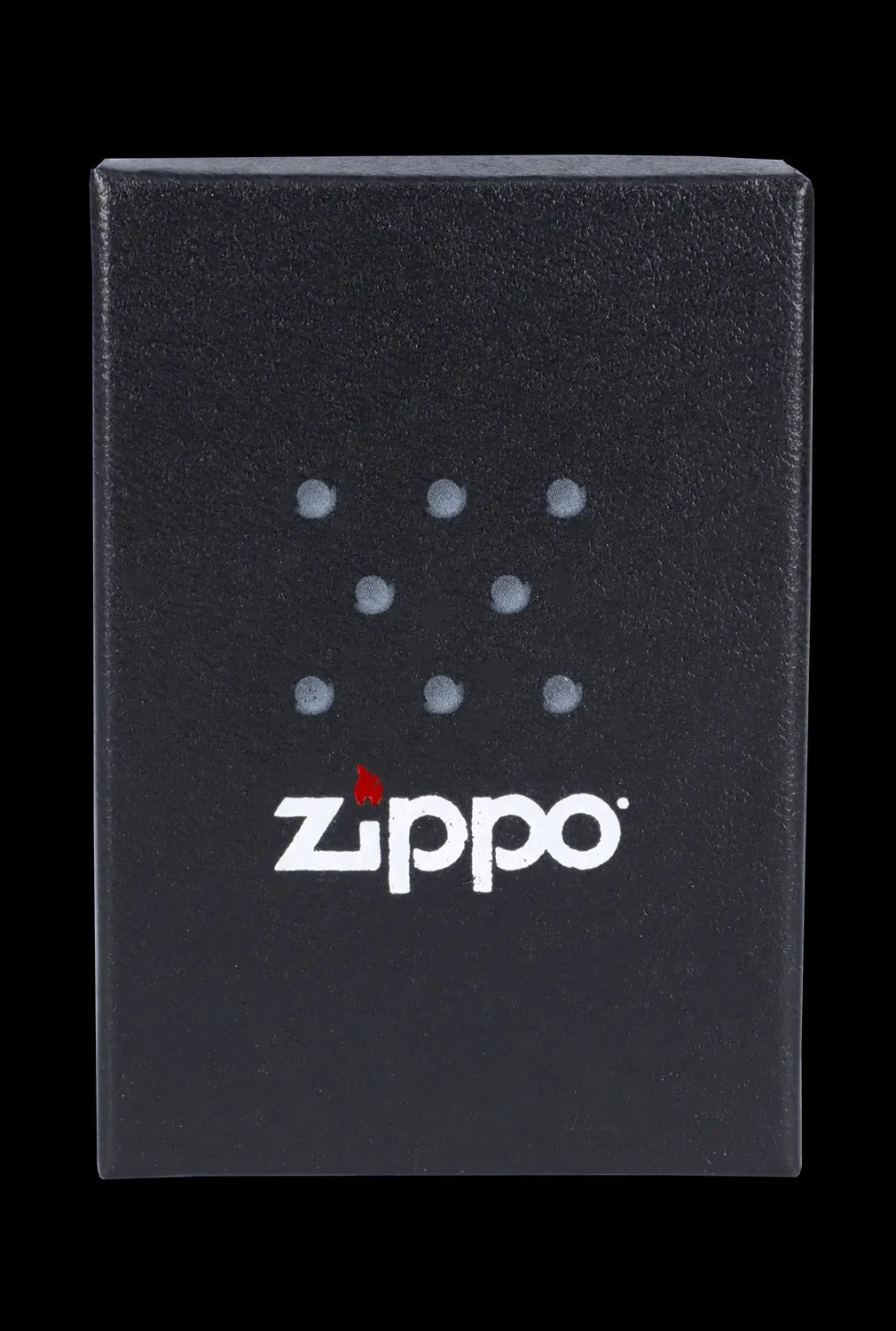 Black Zippo lighter with a constellation of dots and white logo.