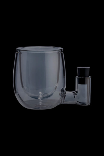 Glass bubbler water pipe with a wide bowl and mouthpiece.