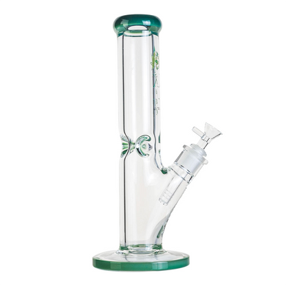 A straight-on view of The Kind Glass 9mm Straight Neck Tube, showcasing the clear glass construction and simple cylindrical form.