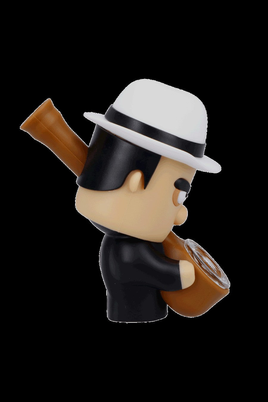 Stylized cartoon figure smoking a large pipe.