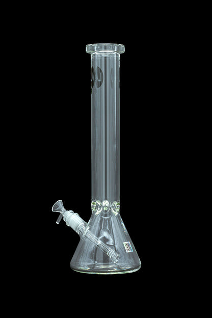 Clear glass bong with ice catch and detachable downstem.